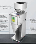 Straight Up Reliable Automatic Granule Filler Machine With Digital Scale Pro Level 304 Stainless Steel Powder Doser side view with dimensions.