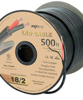Outdoor Ready 500 Ft 18AWG Low Voltage LED Cable 2 Conductor In Wall Speaker Wire With Sunlight Resistant Black PVC Jacket