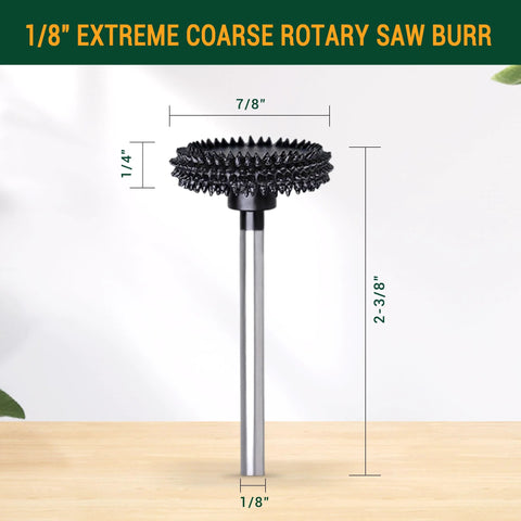 Amazon Extreme Spikes rotary burr with 1/8 in shaft; 7/8 in coarse wood-carving wheel; 2 3/8 in overall length