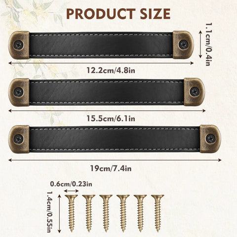 Leather Drawer Pulls Set Of 3 Pieces With Mounting Screws 122mm 155mm 191mm for Cabinets Luggage Handles Modern Leather Knobs