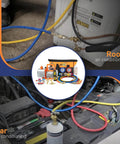 Front view of BACOENG 4.5 CFM vacuum pump and gauge kit with hoses for R134a/R410a/R22 HVAC systems