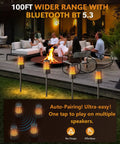 Outdoor Bluetooth Speaker Set With Flame Ambience LEDs Waterproof IPX6 Bluetooth 5.3 Auto Pairing Multi Sync Up To 100 Speakers 10W 3D Surround Sound Portable Party Speaker for patio use