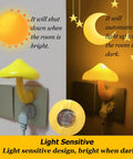 Mushroom Shaped Energy Saving Sensor LED Night Light With Plug In Auto On Off Multi Color Changing LED in action, yellow finish