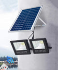JUDYSSY Solar Flood Lights Solar Led Flood Lights,Outdoor Dual Head Solar Lights 25W Solar Panels Led Lights with Remote on wall.