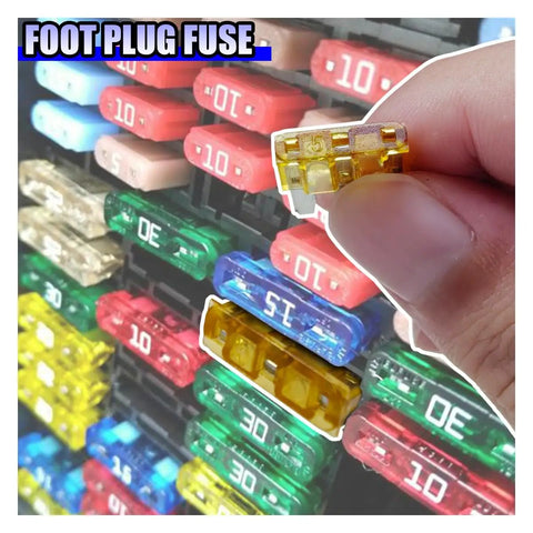 20 Pack Micro 3 Prong Car Blade Fuses Kit With Clear Window Inserts, 5A 7.5A 10A 15A Each, shown in an organized rack