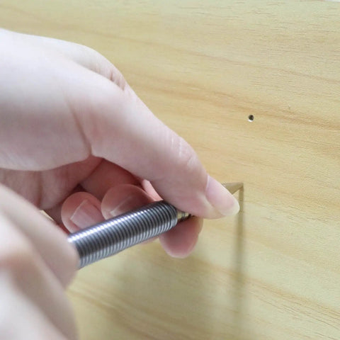 Using Dual Head Hammerless Nail Setter 2-In-1 Nail Set For 1/32 Inch And 1/16 Inch Nails, Spring-Loaded, 3500 PSI Strike, No Hammer Required.