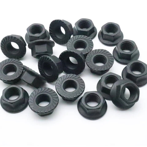 20Pcs M12 X 1.25 Serrated Flange Nut Set In Carbon Steel, Heavy-Duty Hex Flange Lock Nuts With Rust-Resistant Bright Black Finish