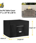 Rugged Outdoor Fire Pit Cover For Rectangular Fire Tables 67L X 37W X 28H Waterproof PVC Coated display over dimensions