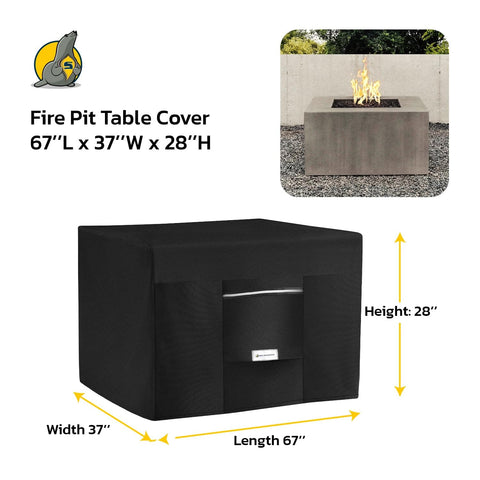 Rugged Outdoor Fire Pit Cover For Rectangular Fire Tables 67L X 37W X 28H Waterproof PVC Coated display over dimensions