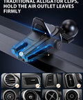 Close-up of alligator clip on Wireless Car Charger Mount With Auto Clamping Air Vent Phone Holder, compatible vent types shown.