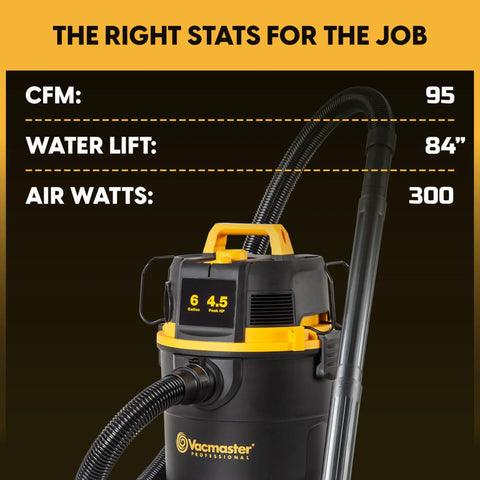 6 Gallon 4.5 Peak HP Wet Dry Vacuum With Self Cleaning Filter System For Beast Mode Suction 84 Inch Water Lift specifications