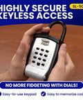Person holding Outdoor Key Lock Box With Keypad Digital Push Button Combination Lock Portable Shackle Safe Box