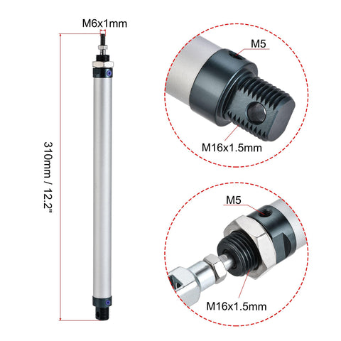 Pneumatic Air Cylinder 16mm Bore 200mm Stroke With Y Connector And Quick Fittings For Automatic Equipment MAL 16x200