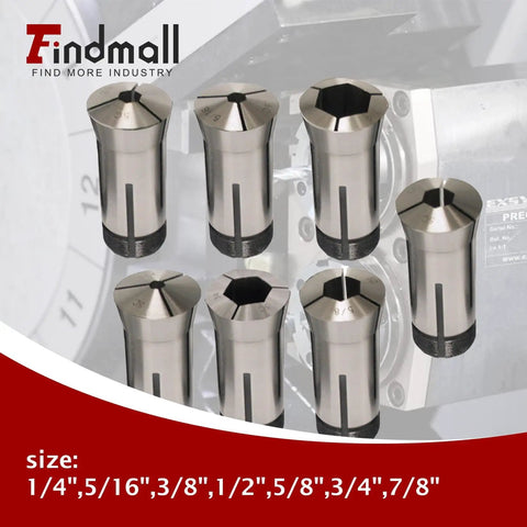 7 Piece 5C Hex Collet Set For CNC Milling And Engraving Machines Inch Sizes One Quarter Inch Through Seven Eighth Inch Spring Collet Holder
