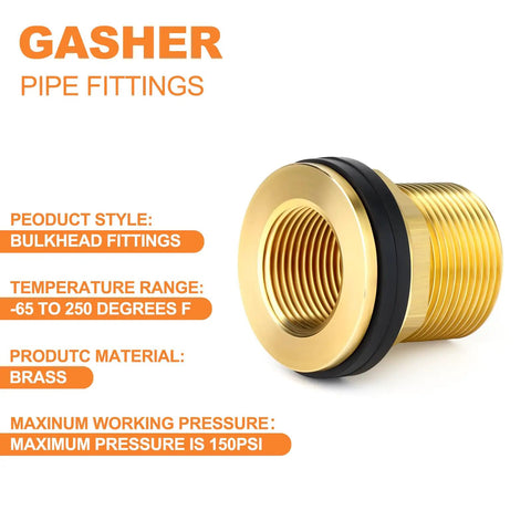 Brass 1-1/2 Inch Female To 2 Inch Male Bulkhead Tank Connector Fitting With Rubber Ring For Water Tanks Buckets And Fish Tanks