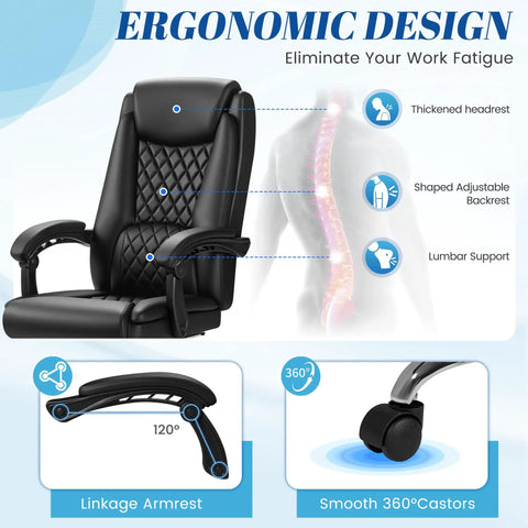 Ergonomic Office Chair With Footrest For All Day Comfort High Back Leather Desk Chair, focus on design elements and features.