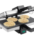 Piccolo Non Stick Electric Pizzelle Baker Makes 4 Mini Italian Cookies At Once with intricate pattern design.