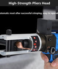 Badass Electric Hydraulic Crimping Pliers With Rock Solid 4.0 Ah Battery Packs For Smooth Wire Terminals And Quick Cable Cuts On Any Rig Or Job Site Setup, showing high-strength pliers head.