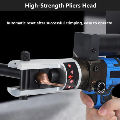 Badass Electric Hydraulic Crimping Pliers With Rock Solid 4.0 Ah Battery Packs For Smooth Wire Terminals And Quick Cable Cuts On Any Rig Or Job Site Setup, showing high-strength pliers head.