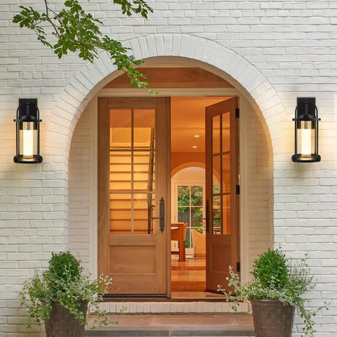 Modern LED Wall Sconce With Crystal Bubble Glass for indoor or outdoor use, 10W 540LM 3000K warm white mounted beside a front door
