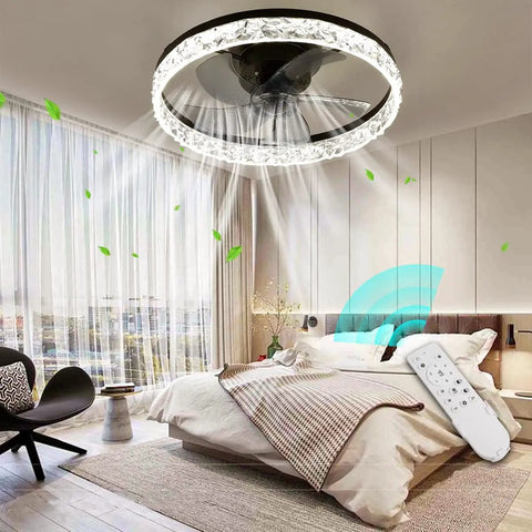 Dope 2 In 1 20 Inch Round Flush Mount Ceiling Fan With Lights Dimmable LED Remote Control in modern bedroom