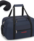 Under Seat Personal Item Duffle Bag For Air Travel 17 By 10 By 9 Inch With Free Pillow And USB Port, Navy, shown with black pillow