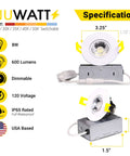 Kick Your Lighting Game Up A Notch With These Solid 3 Inch Gimbal Recessed Downlights 16 Pack 8W Led 600 Lumens Cct Switch 27k To 50k Dimmable Canless Ic Rated White Finish Get Lit Now specifications showing size and water resistance