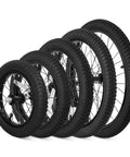 Set of children's bike wheels showing the 20 Inch Kids Bike Front Wheel Replacement with solid air rubber tire and inner tube.