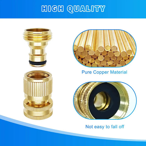Garden Hose Quick Connector Kit Three Quarter Inch GHT Solid Brass No Leak Fittings For Water Hose 4 Sets with Copper Material