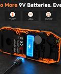 NOYAFA Stud Finder Wall Scanner with rechargeable battery and Type-C charging port, showcasing internal battery indicator.