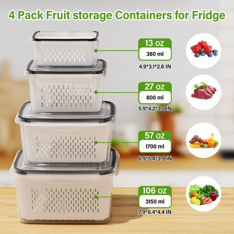 Fridge Fruit Storage Set With Removable Colander And All-In-One Washing Bowl For Rinse, Drain, And Refrigerate Produce Like A Pro