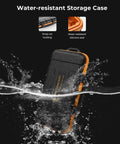 Rugged Water Resistant Camera Battery And Card Case in water, showing snap-on locking and silicone seal, shockproof storage for DSLRs.