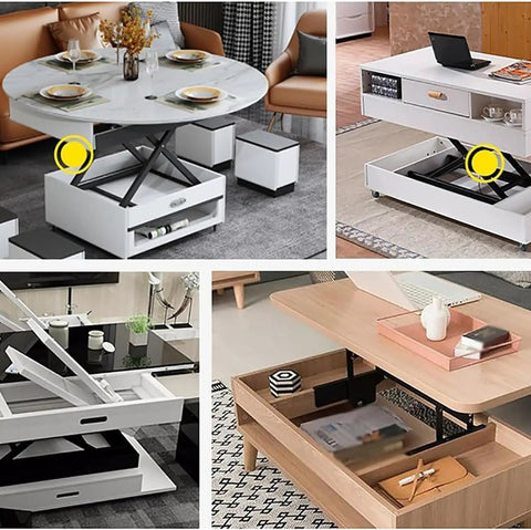 Sleek Electric Lift Coffee Table With Remote Control And Sturdy Iron Frame, high capacity with adjustable height in a living room.