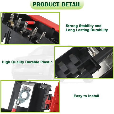 Heavy Duty Battery Distribution Fuse Block Direct Bolt On Replacement For 2014 2020 Chevy Suburban Silverado Tahoe Gmc Yukon Sierra Escalade Rock Solid Plug And Play Electrical Power Junction Box Assembly showing durable plastic construction and easy installation features.
