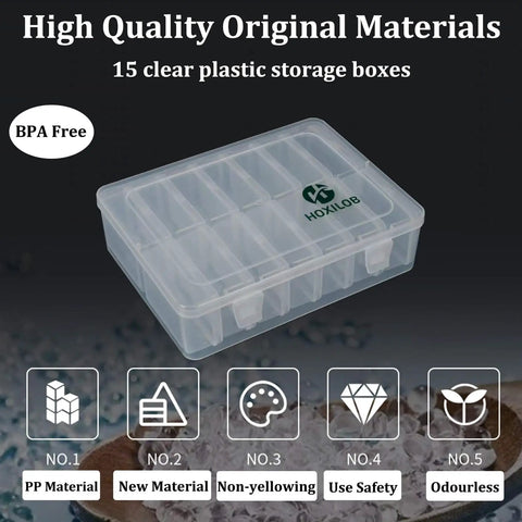 15 Piece Clear Bead Organizer Kit With Labeled Compartments Large Craft Case For Beads Jewelry Making Diamonds Bracelets Screws Sewing Mini Tools And Small Parts Storage For DIY Enthusiasts, BPA-free PP plastic