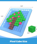 Pixel Art Kit For Kids Creative STEM Toy with pixel pattern and cube size illustration for arts and crafts educational activities.