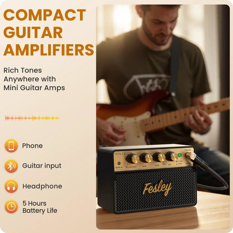 Compact 10W Bluetooth Guitar Amp For Practice With Dual Clean And Distortion Channels Rechargeable Mini Amp in use