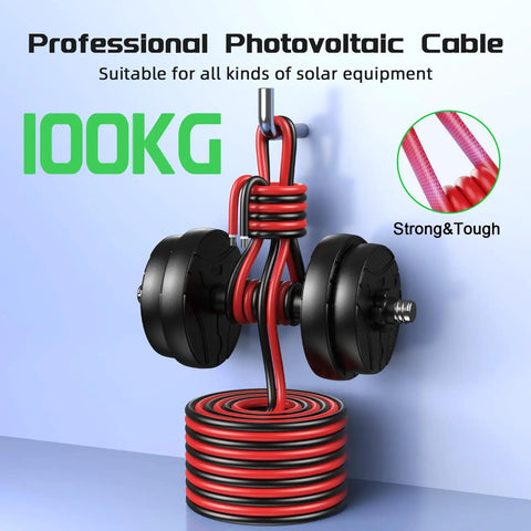 Heavy Duty Solar Panel Wire Set 50 Ft Black And Red 10 AWG PV Tinned Copper Extension Cable holding 100kg weights.