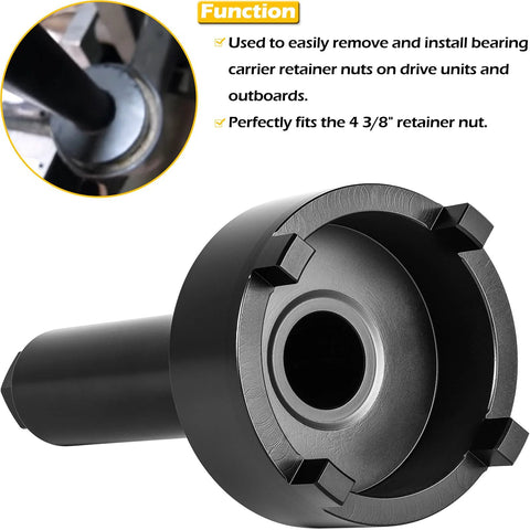Bearing carrier retainer wrench for Mercury Mercruiser Alpha/Bravo outdrives, black metal, Amazon, front view