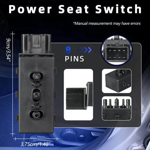 Power Seat Switch 6 Way Front Left Driver Side For Chevy Silverado Avalanche GMC Sierra Yukon Buick Allure Cadillac Replacement OE PSW87 SW5162 1S7614 12451495