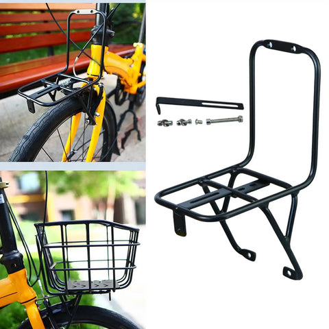 Front Bicycle Luggage Rack Carrier For Mountain And Folding Bikes V Brakes Compatible Easy Install showcasing design and mount details