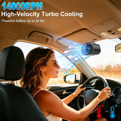 Driver using Car Clip On Fan With LED Display, 360 Degree Rotation, 199 Speed Settings, USB Rechargeable 1500mAh Battery