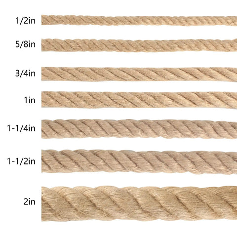 Comparison of heavy-duty 1 inch Manila rope 164 feet natural jute with various thicknesses for railing docks crafts