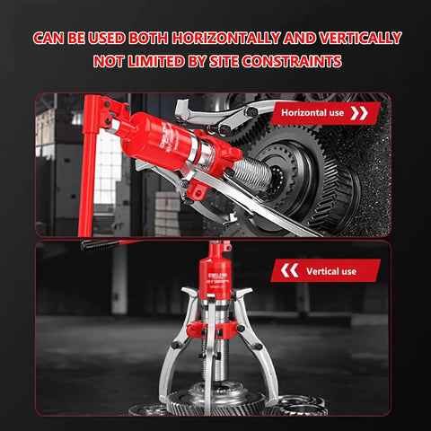 Heavy Duty Hydraulic Gear Puller With Adjustable Two Or Three Jaws And A Rock Solid 20 Ton Capacity used horizontally and vertically.