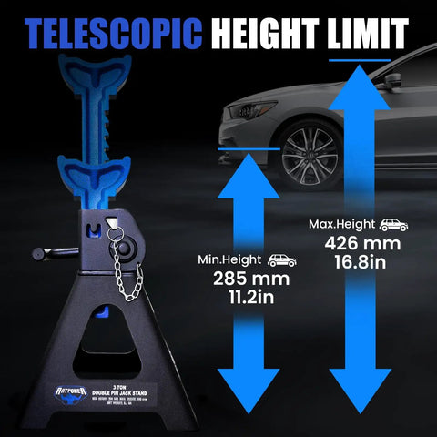 3 Ton Double Locking Car Jack Stands Heavy Duty Lift Supports Adjustable 11.2 To 16.8 Inches 6000 LB Capacity Each Set Of Two