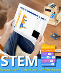 Tablet displaying coding interface with IoT Smart Home Starter Kit For Arduino IDE Hands On STEM Project For Kids Teens And Adults.