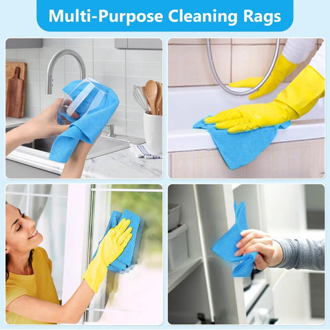 GLIMGLINT blue microfiber cleaning cloths, 11x9 inches, 100-pack; lint-free, absorbent shop towels for home, kitchen, car.