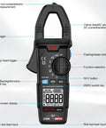 True RMS Clamp Meter Multimeter For Auto Ranging AC And DC Current And Voltage Measures 600A And 600V with labels on parts