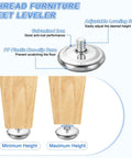 Top Grade M10 Thread Furniture Feet Levelers In Black showing minimum and maximum height adjustments on wood leg.