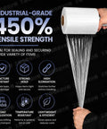 Pro Level Mini Stretch Wrap With No Sweat Handle 5 Inch By 1000 Feet 80 Gauge Cast Film 8 Pack being used, showcasing its durability and tensile strength.